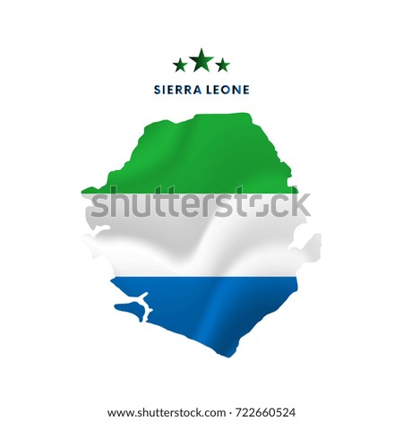 Sierra Leone map with waving flag. Vector illustration.