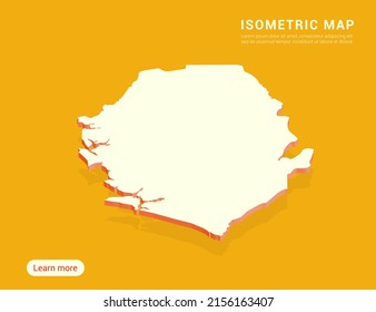 Sierra Leone map white on yellow background with 3d isometric vector illustration.