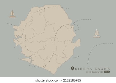 Sierra Leone Map - World Map International vector template High detailed with brown color isolated on grey background including simple point of location, wind, boat icon - Vector illustration eps 10