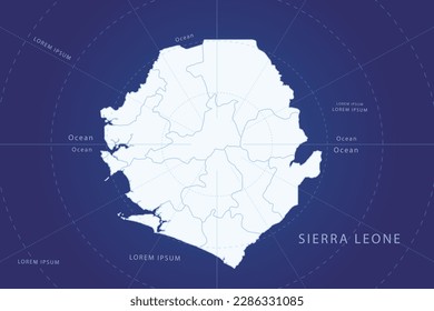 Sierra Leone Map - World Map International vector template with High detailed and white color including circle line on blue background for design, infographic, website - Vector illustration eps 10