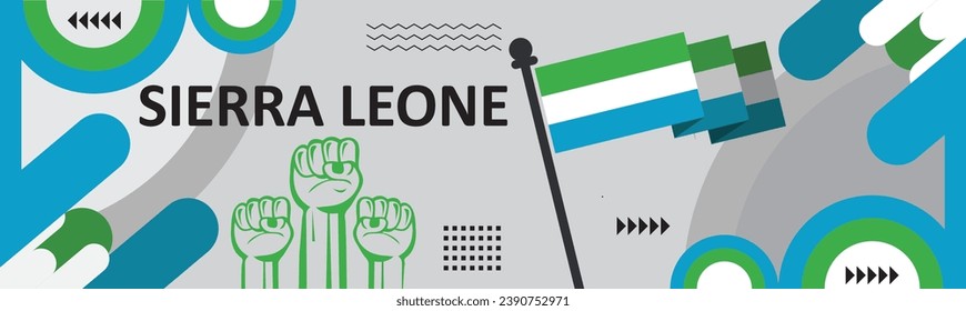 Sierra Leone national day banner design, Creative green white blue design. Sierra Leone flag Africa Vector,independence day banner background..eps