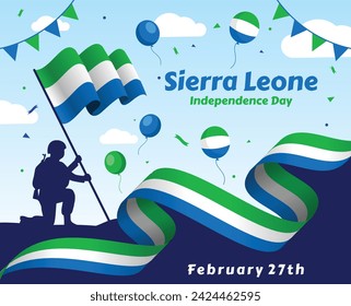 Sierra Leone national day banner with map, flag colors theme background and geometric