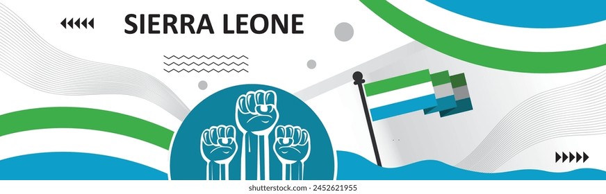 Sierra Leone National Day Banner Design, Happy Holiday.Creative Independence Day Banner mit erhobener Hand. Poster, Karte, Banner, Vorlage, für Celebrate Annual..eps