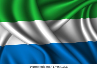 Sierra Leone national flag of silk. Vector fabric texture