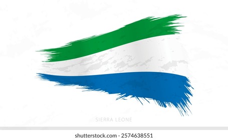 Sierra Leone National Flag with Textured Brush Strokes. Artistic Brush Stroke Design.