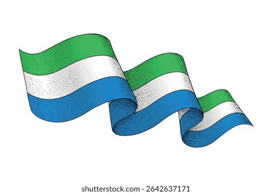 Serra Leoa bandeira nacional ondulando forma de fita com textura vintage gravada