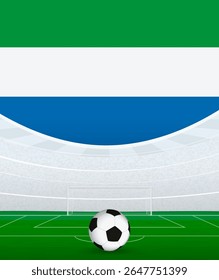 Sierra Leone National Football Theme, Stadium and Soccer Ball. Soccer Match Concept in Sierra Leone. Ideal for use in sports event promotions, football themed designs, and tournament advertisements.