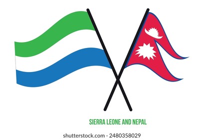 Sierra Leone und Nepal Flaggen gekreuzt und schwenken flach Stil. Offizielles Verhältnis. Korrekte Farben.