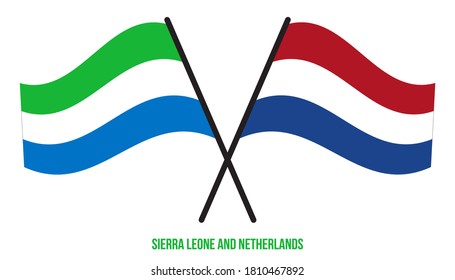 Sierra Leone and Netherlands Flags Crossed And Waving Flat Style. Official Proportion. Correct Colors.