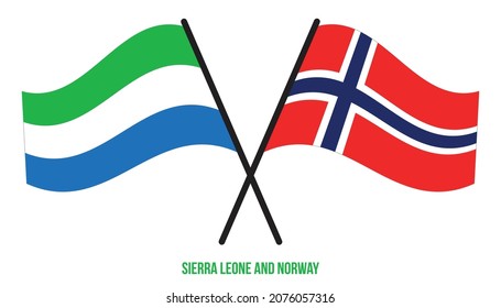 Sierra Leone and Norway Flags Crossed And Waving Flat Style. Official Proportion. Correct Colors.