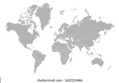 Sierra Leone on detailed world map. With overlay Sierra Leone flag. The location of the country of Sierra Leone on the world map.