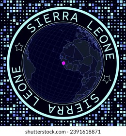 Sierra Leone on globe vector. Futuristic satelite view of the world centered to Sierra Leone. Geographical illustration with shape of country and squares background.