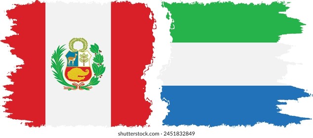 Sierra Leone and Peru grunge flags connection, vector