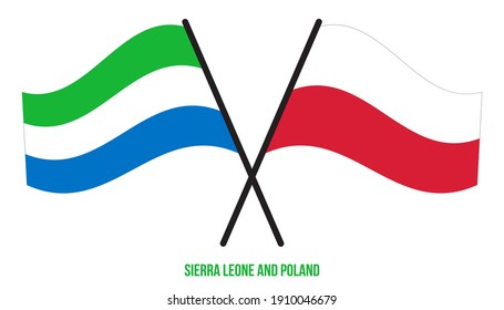 Sierra Leone and Poland Flags Crossed And Waving Flat Style. Official Proportion. Correct Colors.