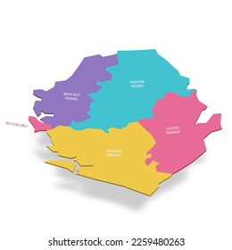 Sierra Leone political map of administrative divisions - provinces and one area. 3D colorful vector map with name labels.
