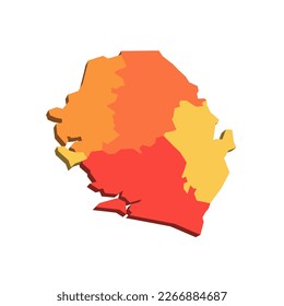 Sierra Leone political map of administrative divisions - provinces and one area. 3D map in shades of orange color.