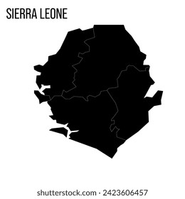 Sierra Leone political map of administrative divisions - provinces and one area. Blank black map and country name title.