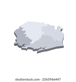 Sierra Leone political map of administrative divisions - provinces and one area. 3D isometric blank vector map in shades of grey.