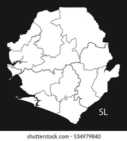 Sierra Leone provinces Map black and white illustration