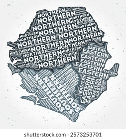 Sierra Leone regions word cloud in a typographic style, shaped like the country on a textured background. Vibrant vector illustration.