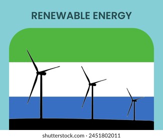 Sierra Leone Erneuerbare Energien, ökologische und ökologische Energieidee, Windkraftanlage mit Sierra Leone Flagge, Elektroindustrie, alternative Solarenergie