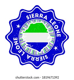 Sierra Leone round grunge stamp with country map and country flag. Vintage badge with circular text and stars, vector illustration.