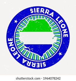 Sierra Leone round stamp. Logo of country with flag. Vintage badge with circular text and stars, vector illustration.