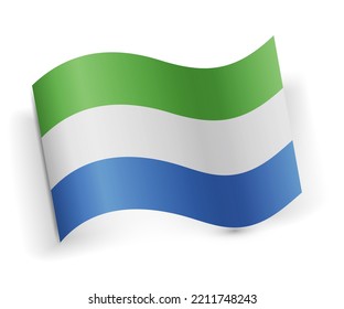 Sierra Leone or Salone flag bended and lying on white background