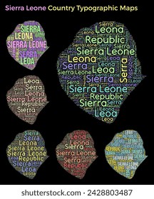 Sierra Leone. Set of typography style country illustrations. Sierra Leone map shape built of horizontal and vertical country names. Vector illustration.