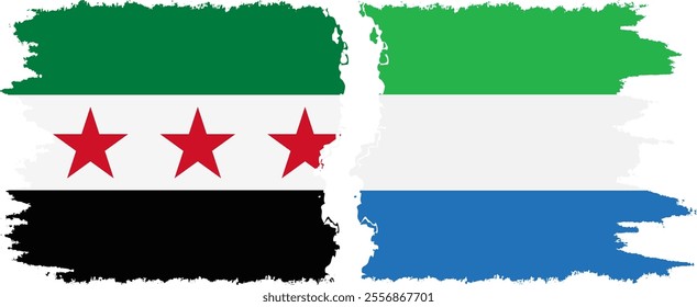 Sierra Leone and Syrian Revolution grunge flags connection, vector