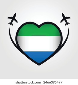 Sierra Leone Reise Herz Flagge mit Flugzeug-Icons