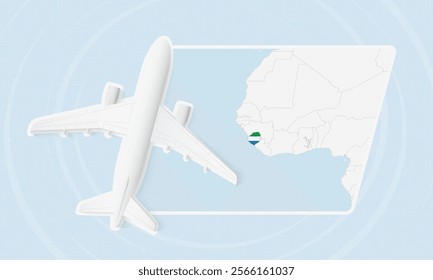 Sierra Leone Travel Illustration with Plane and National Flag. Ideal for travel agencies, promotional materials, or geographic content related to Sierra Leone.