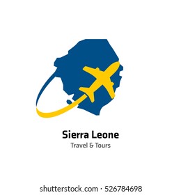 Sierra Leone Travel and Tours logo. Vector travel company logo design - Country map Leisure travel logo template. Tourism emblem, leisure center - vector illustration