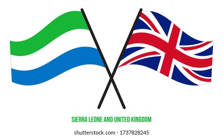 Sierra Leone and United Kingdom Flags Crossed And Waving Flat Style. Official Proportion. Correct Colors.