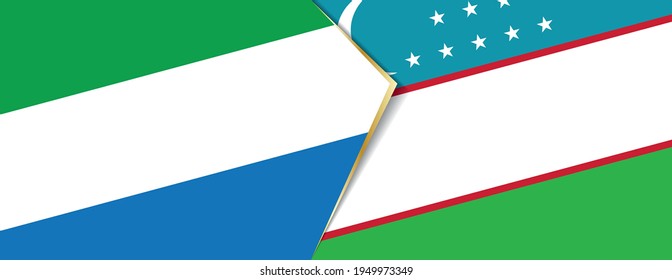 Sierra Leone and Uzbekistan flags, two vector flags symbol of relationship or confrontation.