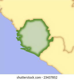 Sierra Leone, vector map, with borders of surrounding countries. 5 named layers, fully editable.