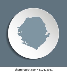 Sierra Leone vector map on a paper circle. Cut out from white paper icon map of Sierra Leone. Vector icon map of Sierra Leone on dark background. Paper cut style country map. 