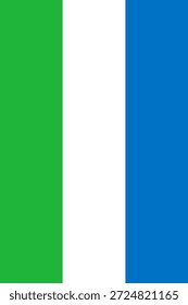 Sierra Leone vertikale Flagge in offiziellen Farben, Abmessungen und Seitenverhältnis. Vektorfahne, die Nationalstolz, Identität, Erbe, Patriotismus und Autorität symbolisiert