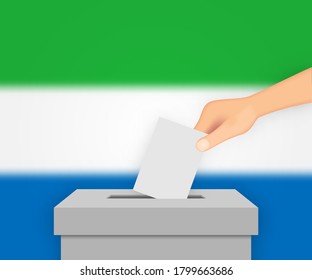 Sierra Leone  vote election banner background. Ballot Box with blurred flag