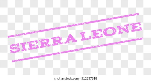 Sierra Leone watermark stamp. Text tag between parallel lines with grunge design style. Rubber seal stamp with scratched texture. Vector violet color ink imprint on a chess transparent background.