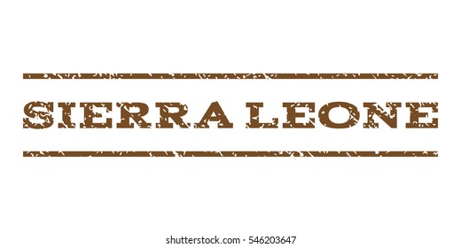 Sierra Leone watermark stamp. Text caption between horizontal parallel lines with grunge design style. Rubber seal stamp with scratched texture. Vector brown color ink imprint on a white background.