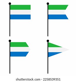 Sierra Leone waving flag icon set in 4 shape versions. Collection of flagpole sign for identity, emblem, and infographic. 
