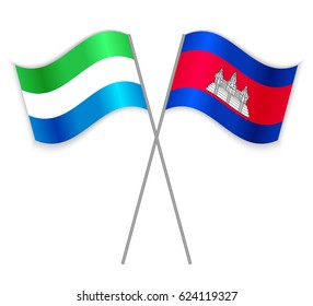 Sierra Leonean and Cambodian crossed flags. Sierra Leone combined with Cambodia isolated on white. Language learning, international business or travel concept.
