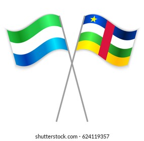 Sierra Leonean and Central African crossed flags. Sierra Leone combined with Central African Republic isolated on white. Language learning, international business or travel concept.