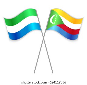 Sierra Leonean and Comoran crossed flags. Sierra Leone combined with Comoros isolated on white. Language learning, international business or travel concept.