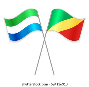 Sierra Leonean and Congolese crossed flags. Sierra Leone combined with Republic of the Congo isolated on white. Language learning, international business or travel concept.