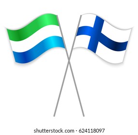 Sierra Leonean and Finnish crossed flags. Sierra Leone combined with Finland isolated on white. Language learning, international business or travel concept.