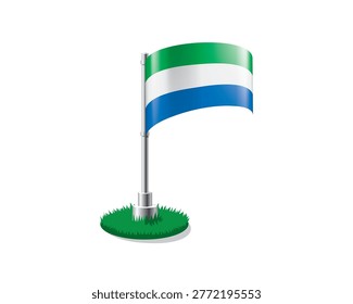 Sierra Leonean flag on a flagpole mounted on the grass