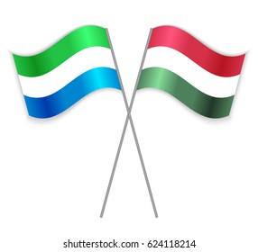 Sierra Leonean and Hungarian crossed flags. Sierra Leone combined with Hungary isolated on white. Language learning, international business or travel concept.