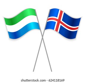 Sierra Leonean and Icelandic crossed flags. Sierra Leone combined with Iceland isolated on white. Language learning, international business or travel concept.